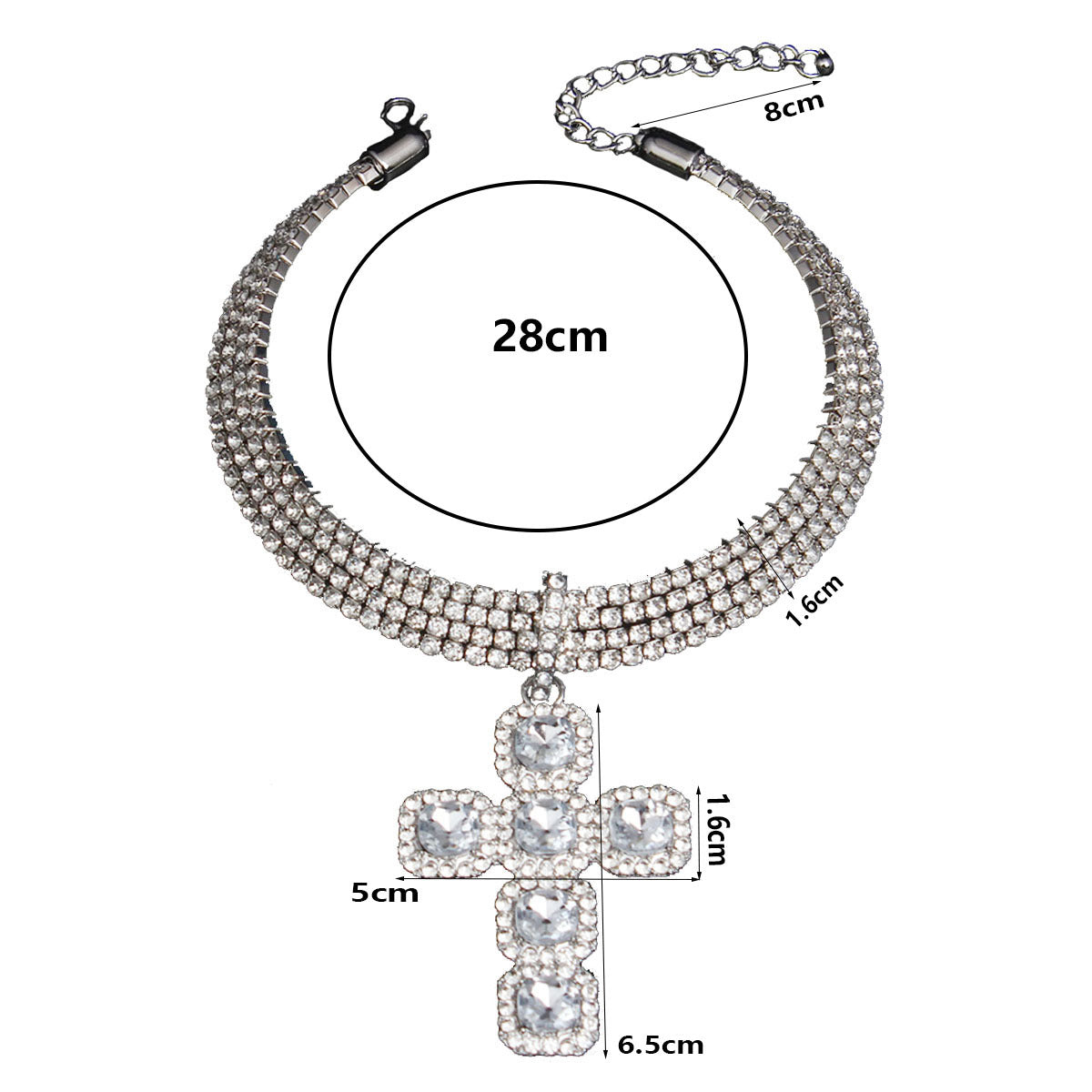 Diamond Cross Pendant Collar Exaggerated Necklace Women's Hip Hop Accessories