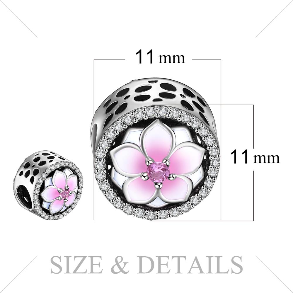 Jewelrypalace 925 Sterling Silver Magnolia Blossom Pink Murano Glass Beads Charms Fit Bracelets
