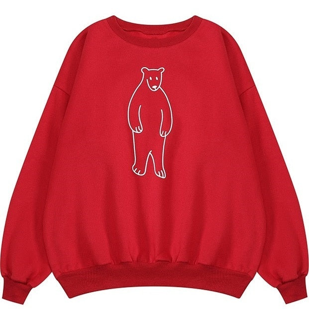 Women Sweatshirt Winter Polar Bear Printed Fleece Oversized Pullover