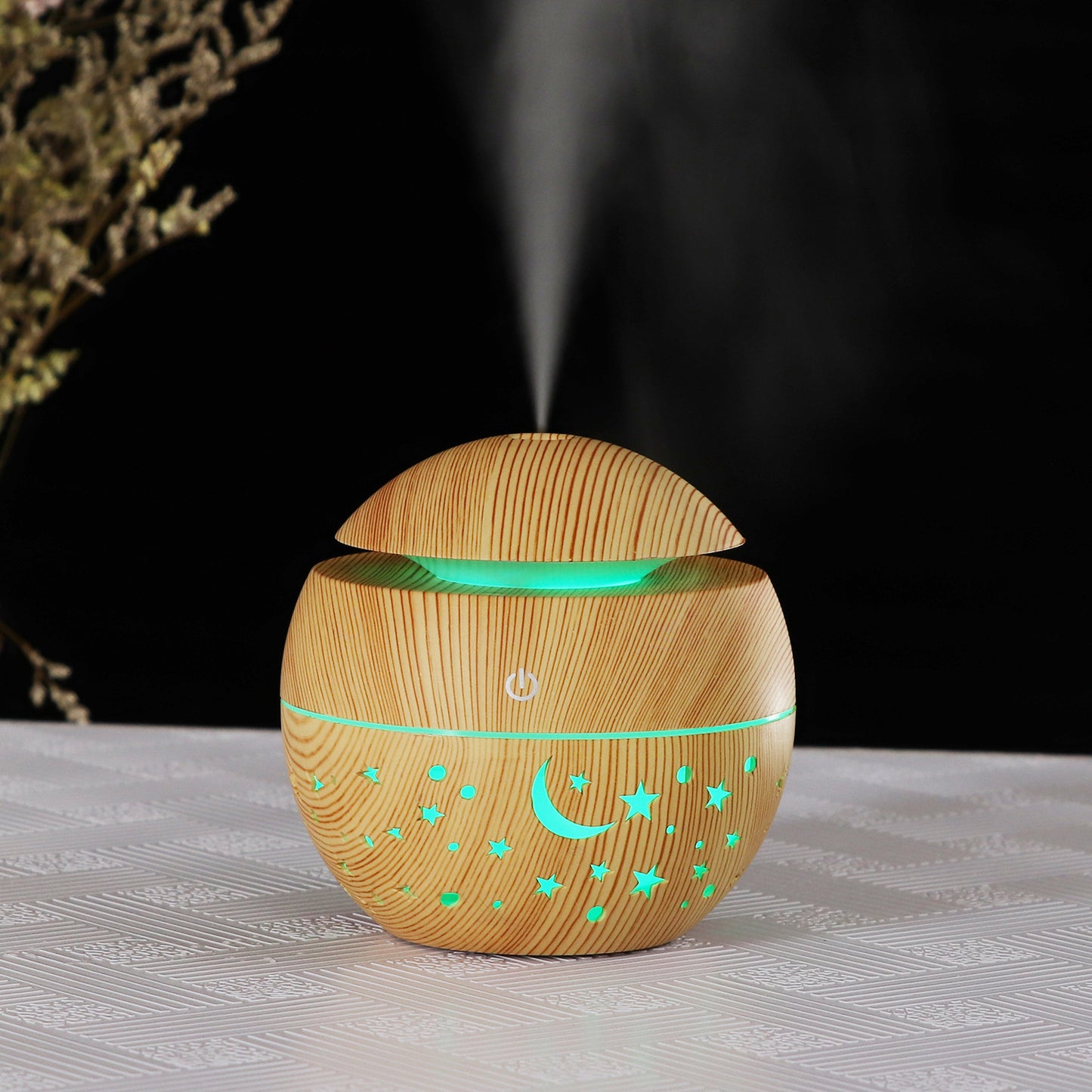 Starry Wood Grain Hollow Star Moon Humidifier Creative Colorful Light