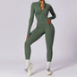 Zipper nude long sleeved yoga jumpsuit, high-intensity fitness sports jumpsuit, tight fitting bodysuit
