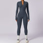 Zipper nude long sleeved yoga jumpsuit, high-intensity fitness sports jumpsuit, tight fitting bodysuit