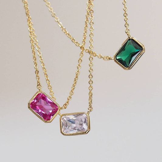 Titanium steel simple high color preservation square zircon tricolor pendant necklace