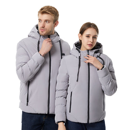 Intelligent constant temperature heating clothing for autumn and winter, suitable for men and women, USB heating, thick solid color hooded heating, warm cotton jacket