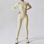 Zipper nude long sleeved yoga jumpsuit, high-intensity fitness sports jumpsuit, tight fitting bodysuit