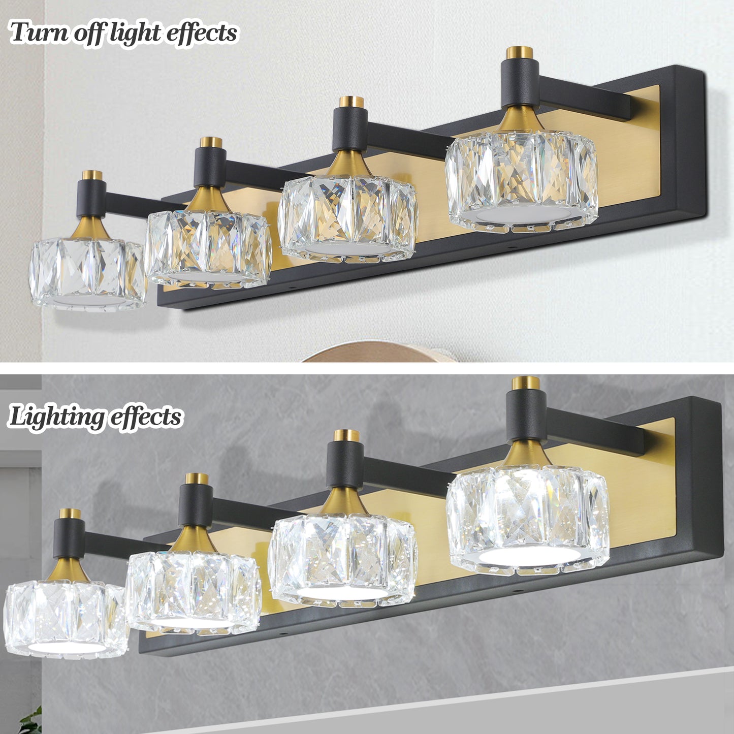 LED 4-Light Modern Crystal Bathroom Vanity Light Over Mirror Bath