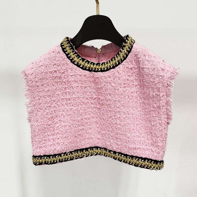 Autumn and winter new fashion heavy industry chain decoration short coarse woolen jacket jacket jacket