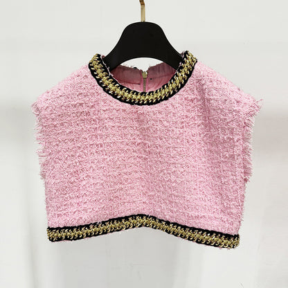 Autumn and winter new fashion heavy industry chain decoration short coarse woolen jacket jacket jacket