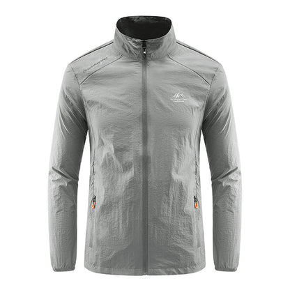 Summer ice silk quick drying sun protection clothing for men, stand up collar casual thin jacket, outdoor sports breathable men's clothing