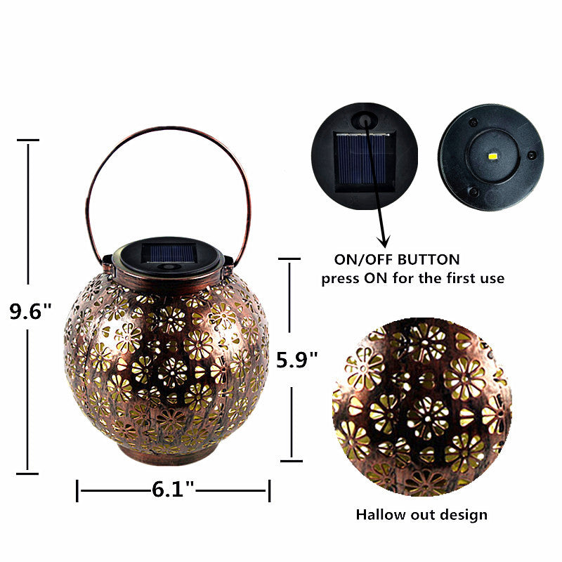 Home Garden Solar Wrought Iron Wind Lantern Retro Moroccan Pattern Hollow Projection Light