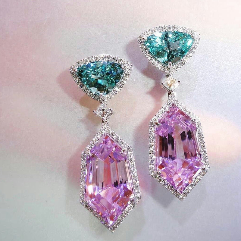 Pink element imitation crystal earrings with simple temperament long women's earrings