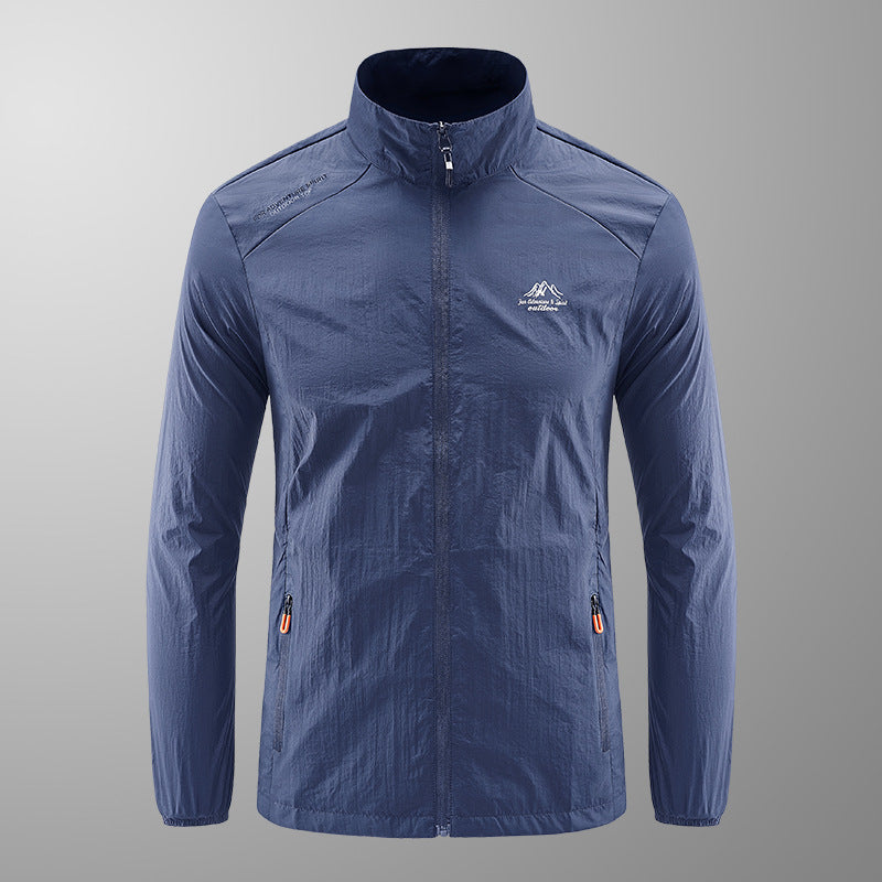 Summer ice silk quick drying sun protection clothing for men, stand up collar casual thin jacket, outdoor sports breathable men's clothing