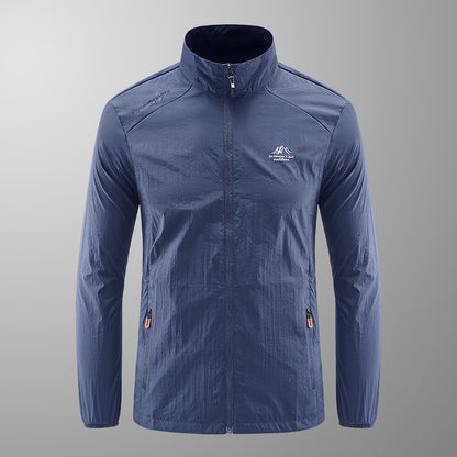 Summer ice silk quick drying sun protection clothing for men, stand up collar casual thin jacket, outdoor sports breathable men's clothing