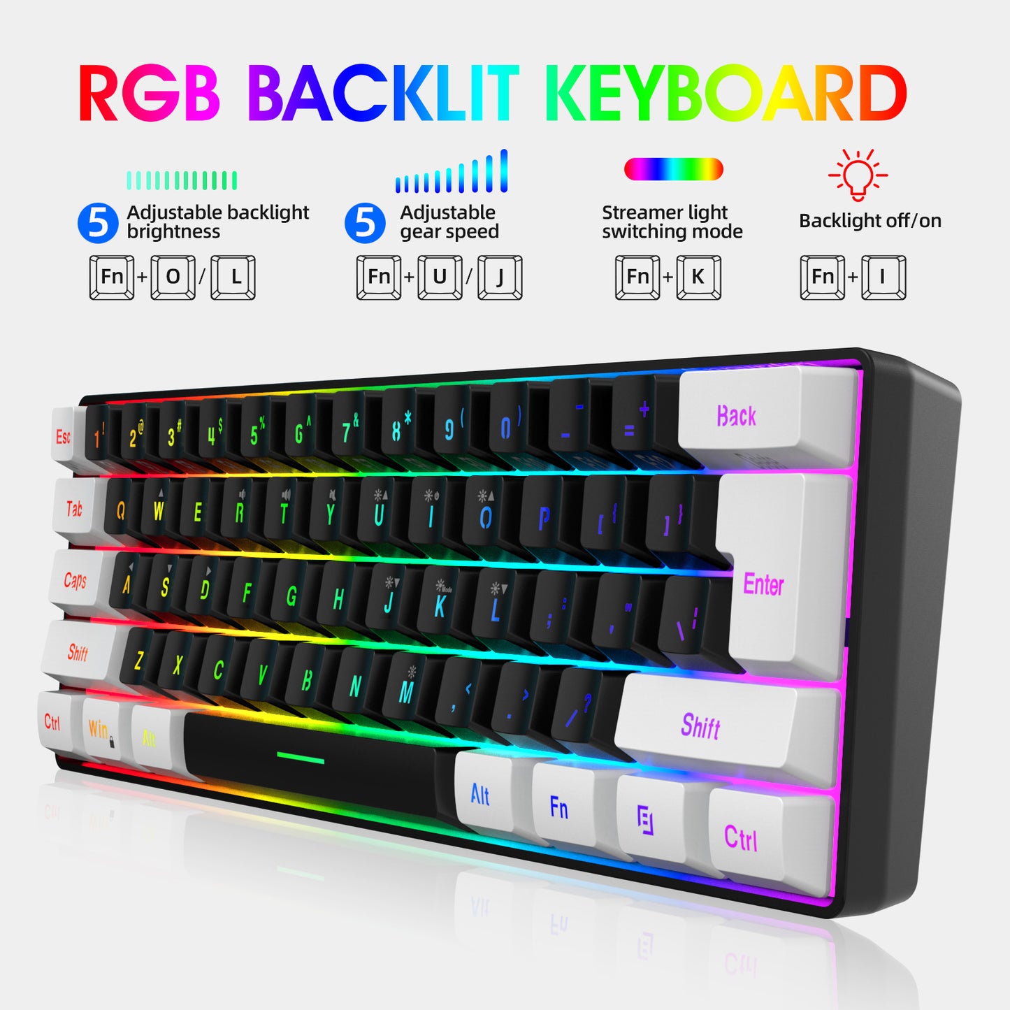 Mini 61 Key RGB Keyboard and Mouse Set Type-C Keyline Separate Connection Gaming Keyboard and Mouse