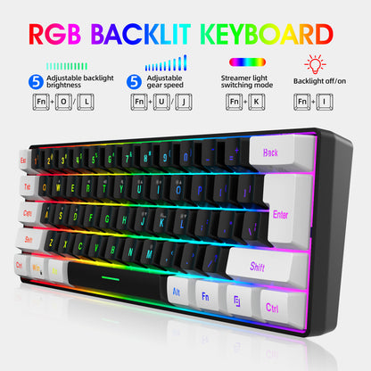 Mini 61 Key RGB Keyboard and Mouse Set Type-C Keyline Separate Connection Gaming Keyboard and Mouse