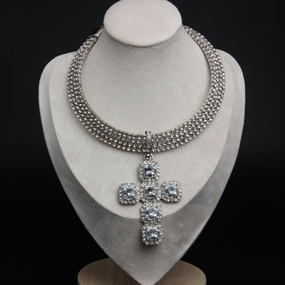Diamond Cross Pendant Collar Exaggerated Necklace Women's Hip Hop Accessories