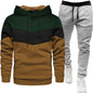 Men's three color hoodie sports suit, fashionable and casual, spring and autumn splicing hooded top, long pants two-piece set