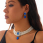 Fashionable imitation pearl necklace set, light luxury geometric alloy multi-layer clavicle chain