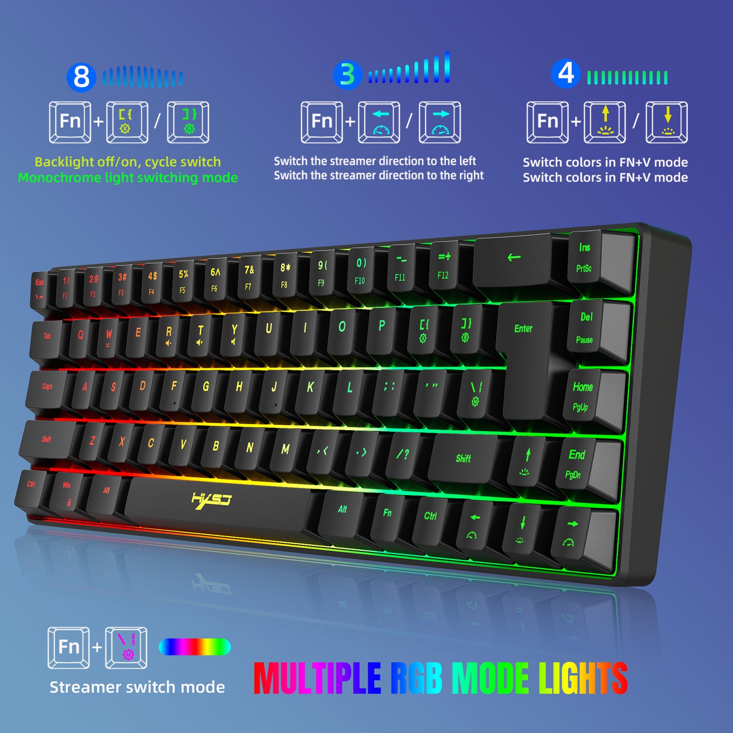 60% Mini 68 Key Mechanical Texture Film Gaming Keyboard ABS Material RGB Backlit Mini Portable Keyboard