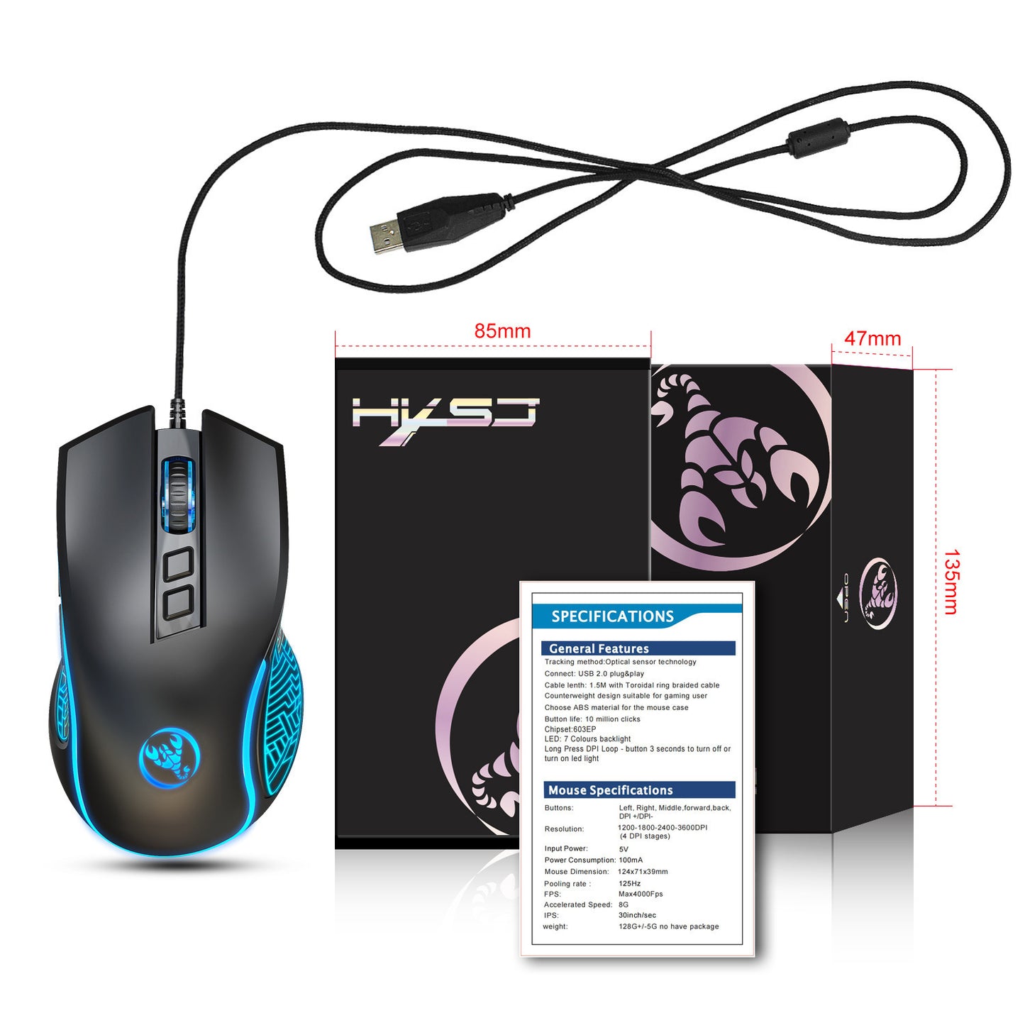 X100 wired gaming mouse with colorful glowing e-sports office mouse adjustable 3600dpi