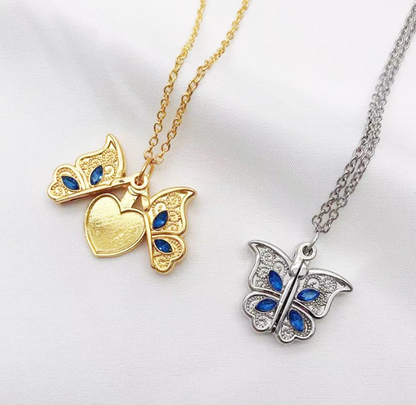 New diamond butterfly heart necklace for women, openable I Love You heart-shaped pendant necklace