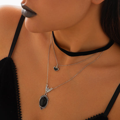 Design sense inlaid with gemstone velvet collarbone chain, niche love pendant necklace set