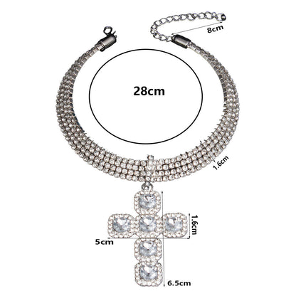 Diamond Cross Pendant Collar Exaggerated Necklace Women's Hip Hop Accessories