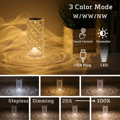 Crystal decorative desk lamp bedroom bedside touch remote control rose light LED charging atmosphere night light