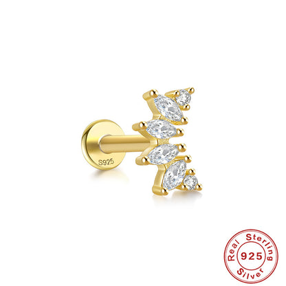 S925 sterling silver ins wind triple sky tassel super fairy butterfly puncture internal thread flat head earring