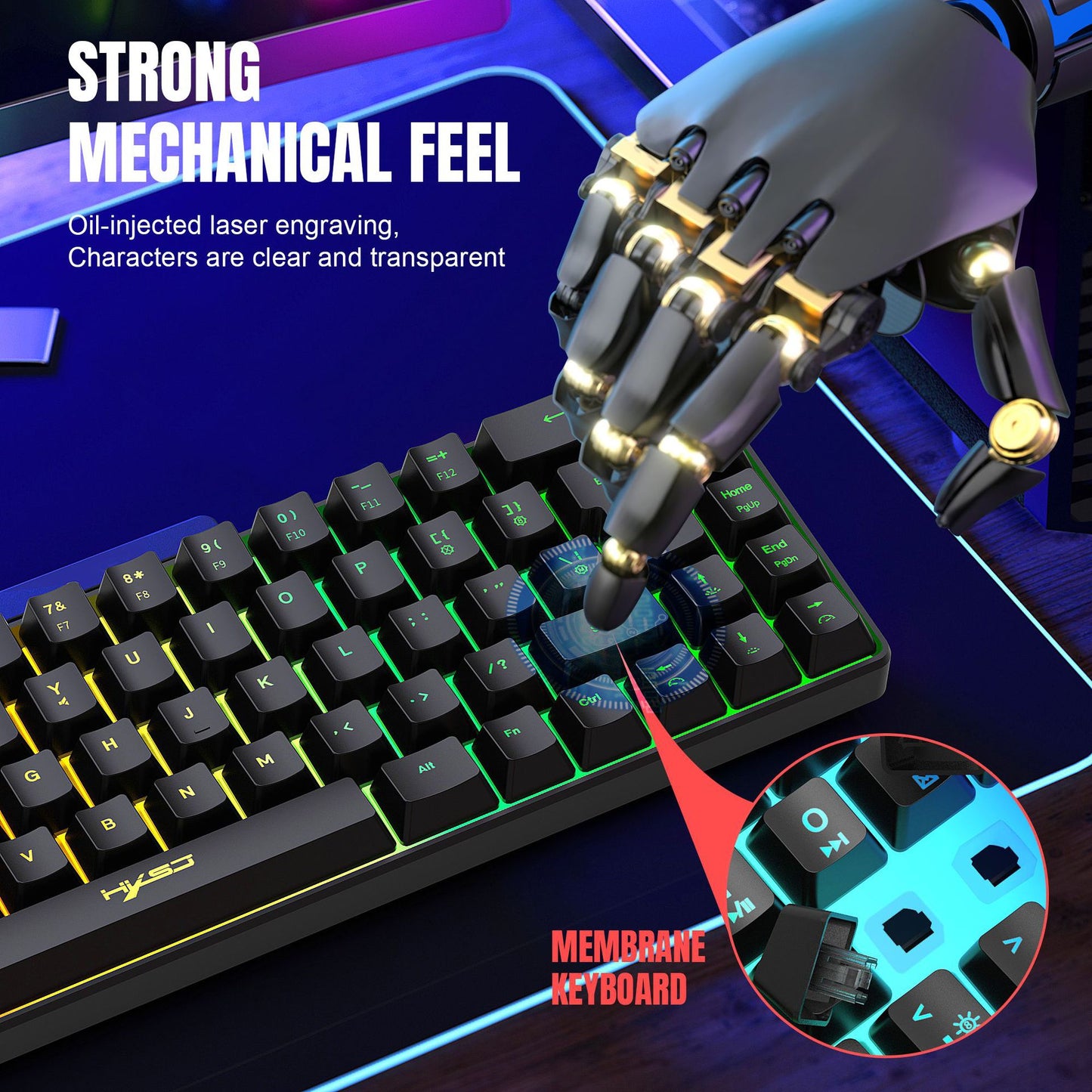 60% Mini 68 Key Mechanical Texture Film Gaming Keyboard ABS Material RGB Backlit Mini Portable Keyboard