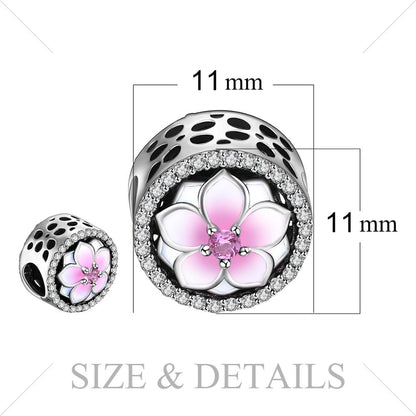 Jewelrypalace 925 Sterling Silver  Magnolia Blossom Pink Murano Glass Beads Charms Fit Bracelets