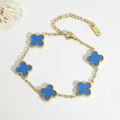 This four-leaf clover is plated with 18k gold titanium steel lucky four-leaf clover bracelet necklace