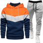 Men's three color hoodie sports suit, fashionable and casual, spring and autumn splicing hooded top, long pants two-piece set