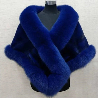 Luxury Fur Women Poncho Fluffy Shawl Fur Evening Dress Shawl Wedding Banquet Shawl Dress Shawl Plush Cape Coat Women Jackets