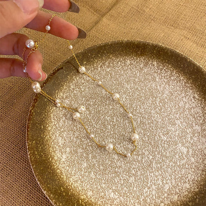 Elegant collarbone chain, small and fresh titanium steel, starry sky, pearl, simple tassel, versatile, personalized necklace for women