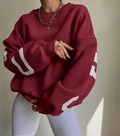 Casual Letters Print Sweatshirt Women Fashion Fleece Long Sleeve Loose Hoodies