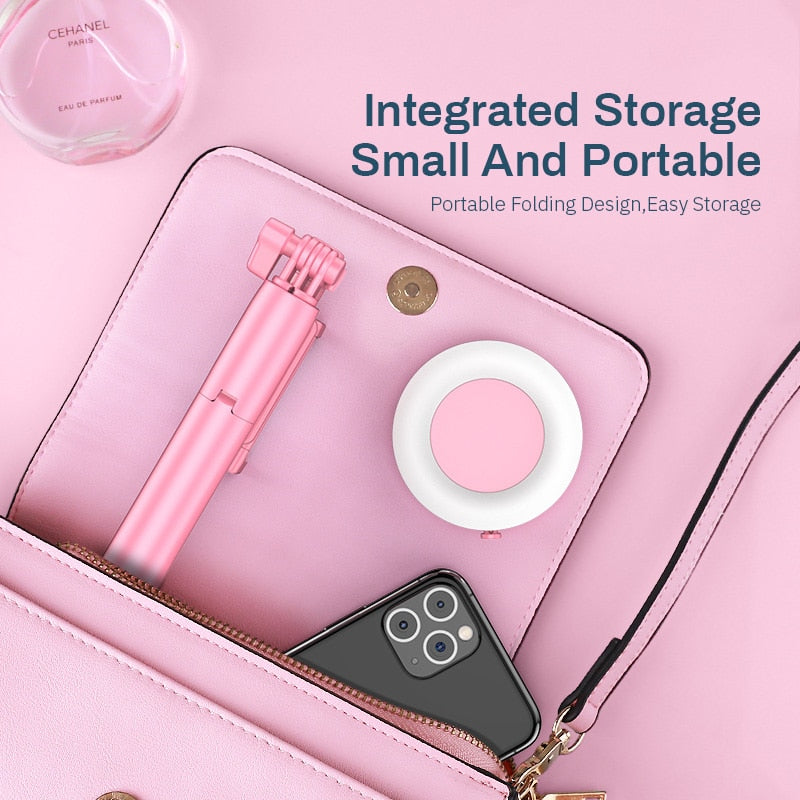 Wireless Bluetooth-compatible Selfie Stick with Led Ring Light