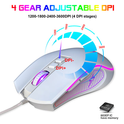 X100 wired gaming mouse with colorful glowing e-sports office mouse adjustable 3600dpi