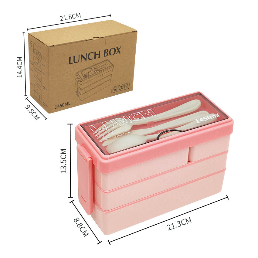 Portable microwaveable three-layer lunch box lunch box