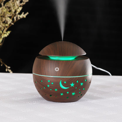 Starry Wood Grain Hollow Star Moon Humidifier Creative Colorful Light