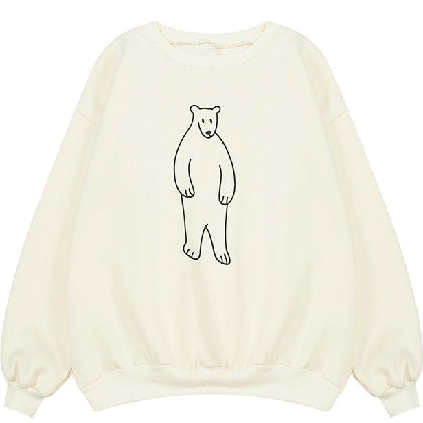 Women Sweatshirt  Winter Polar Bear Printed Fleece Oversized Pullover