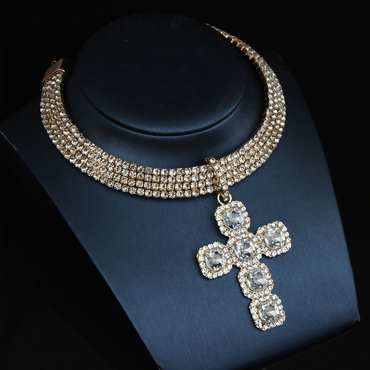 Diamond Cross Pendant Collar Exaggerated Necklace Women's Hip Hop Accessories