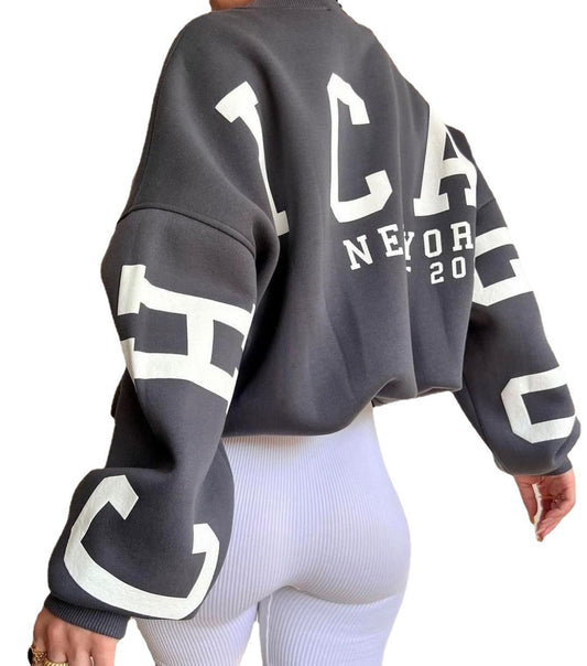 Casual Letters Print Sweatshirt Women Fashion Fleece Long Sleeve Loose Hoodies