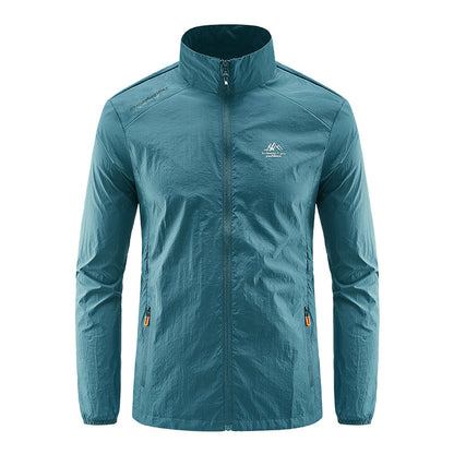 Summer ice silk quick drying sun protection clothing for men, stand up collar casual thin jacket, outdoor sports breathable men's clothing