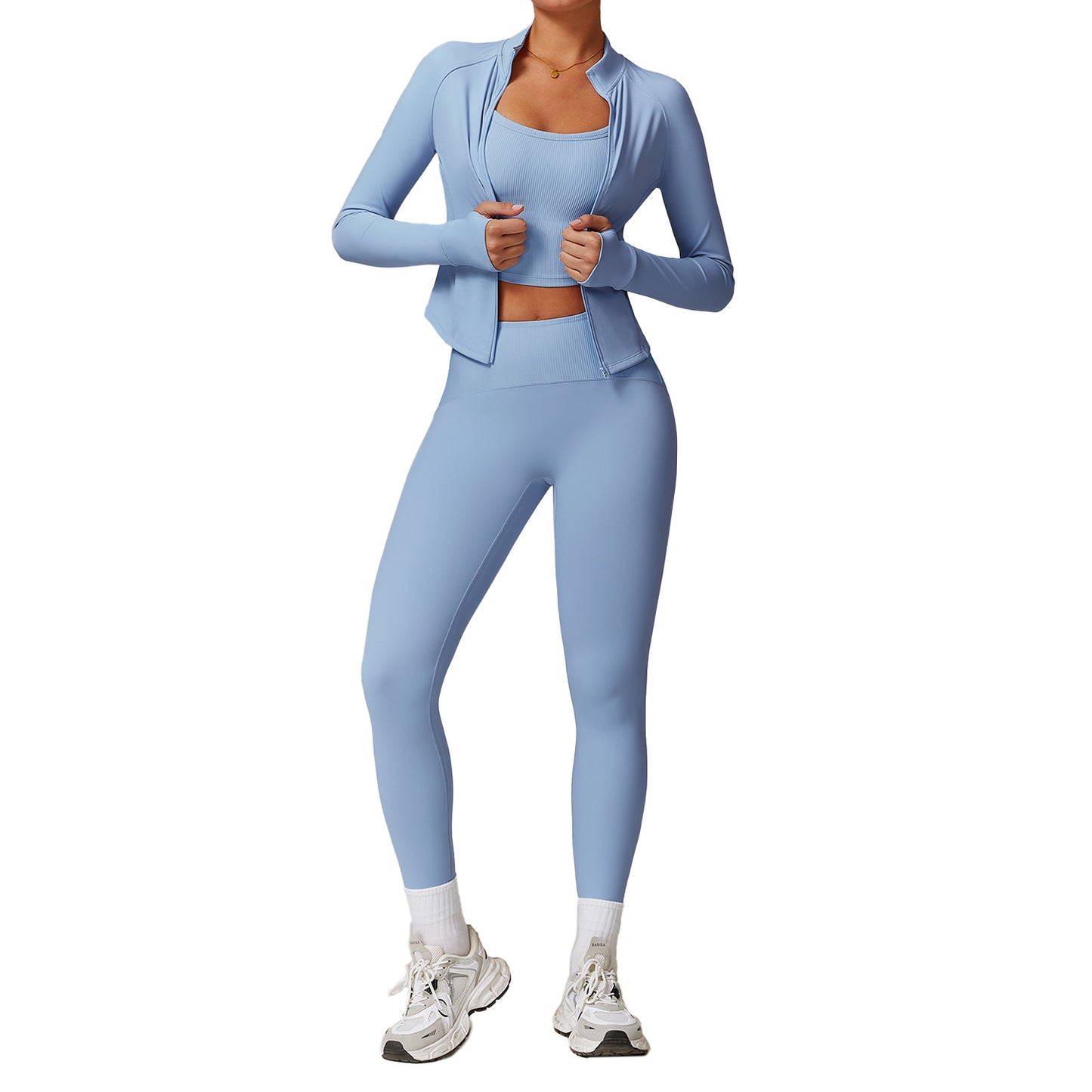 Splicing casual long sleeved yoga suit for slimming and high waisted women's outdoor running and fitness wear