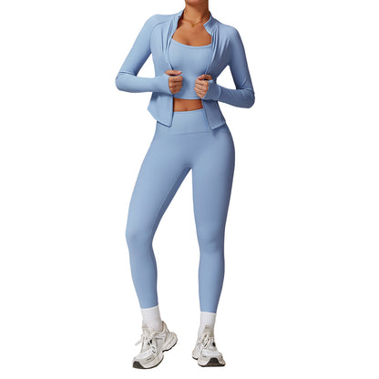 Splicing casual long sleeved yoga suit for slimming and high waisted women's outdoor running and fitness wear