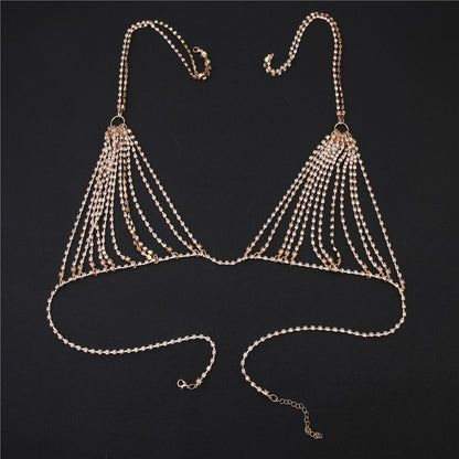 European and American jewelry sexy diamond studded chest chain beach nightclub queen bikini rhinestone chest chain women's body chain