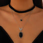 Design sense inlaid with gemstone velvet collarbone chain, niche love pendant necklace set