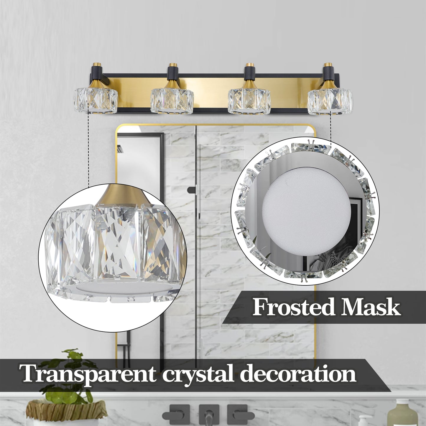 LED 4-Light Modern Crystal Bathroom Vanity Light Over Mirror Bath