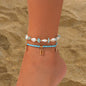 Leisure style beach circular rice bead foot ring 3-piece set, water droplet coin acrylic foot chain